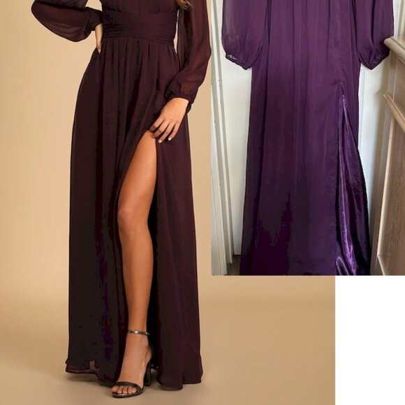 Lulus Enchant My Love Dark Purple V-Neck Long Sleeve Maxi Dress Large New NWT - Picture 7 of 10